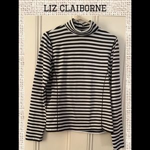 Liz Claiborne Black/White Striped Top